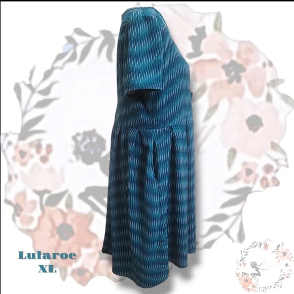 LuLaRoe Fit Flare Mix Print Teal Dress With Pockets. Size XL - Picture 4 of 5